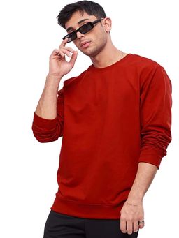 LEOTUDE - Men Solid Regular Sweatshirt Red
