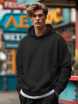 LEOTUDE - Mens Full Sleeve Hooded Sweatshirt Black