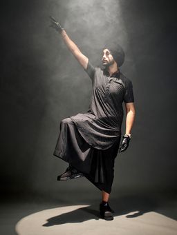 Vastramay - Black Viscose Kurta with Lungi and Safa (Set of 3)