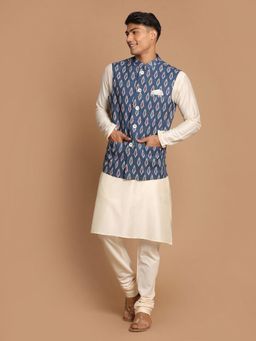 Vastramay - Grey and Cream Viscose Kurta with Pyjama and Nehru Jacket (Set of 3)
