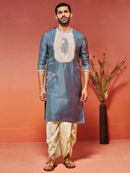 Vastramay - Grey Silk Blend Kurta with Dhoti (Set of 2)