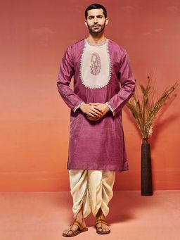 Vastramay - Pink Silk Blend Kurta with Dhoti (Set of 2)