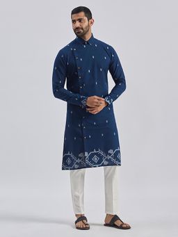 Vastramay - Navy Blue Cotton Kurta with Pyjama (Set of 2)