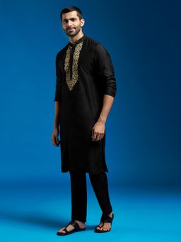 Vastramay - Black Viscose Kurta with Pyjama (Set of 2)