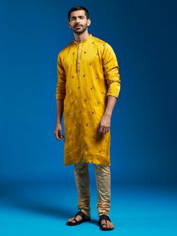 Vastramay - Mustard Silk Blend Kurta with Pyjama (Set of 2)