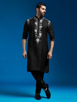 Vastramay - Black Viscose Kurta with Pyjama (Set of 2)
