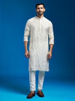 Vastramay - Cream Silk Blend Kurta with Pyjama (Set of 2)