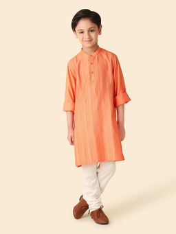 Fabindia - Orange Viscose Silk Thigh Length Woven Regular Sleeve Kurta
