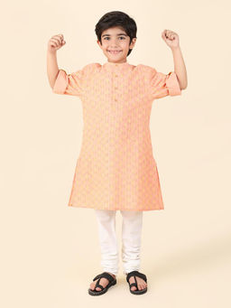 Fabindia - Peach Cotton Knee Length Hand Block Print Regular Sleeve Kurta