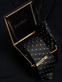Louis Stitch - Men Raven Black Silk Necktie Accessory Gift Set