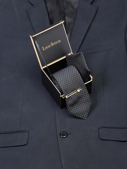 Louis Stitch - Men Polka Black Silk Necktie Accessory Gift Set