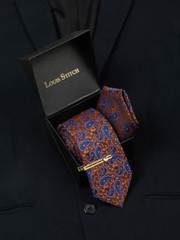 Louis Stitch - Men Italian Brown Silk Necktie Accessory Gift Set