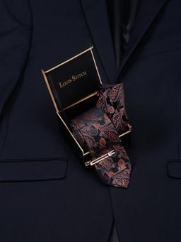 Louis Stitch - Men Floral Brown Silk Necktie Accessory Gift Set
