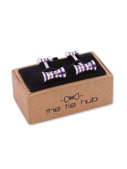The Tie Hub - Silver and Purple Striped Barrel Cufflinks