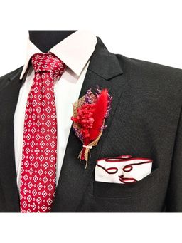 The Tie Hub - Bold Red and Purple Artificial Flower Boutonniere Brooch