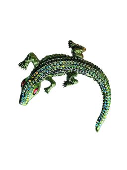 The Tie Hub - Green Crystal Crocodile Brooch Unisex Statement Jewellery with Vibrant Gemstones
