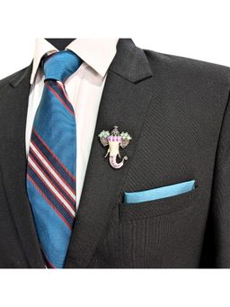 The Tie Hub - Colorful Enamel Elephant Brooch Silver Tone Indian Inspired Pin