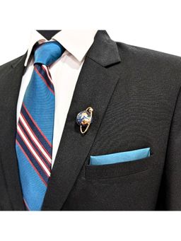 The Tie Hub - Cosmic Saturn Globe Brooch Elegant Blue and Gold Planet Pin