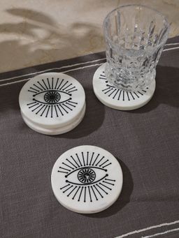 Revive Home - Evil Eye Marble Coaster White Set Of 4