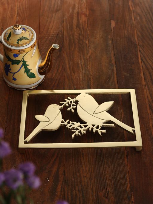 Revive Home Sparrow Design Gold Tone Trivet Large