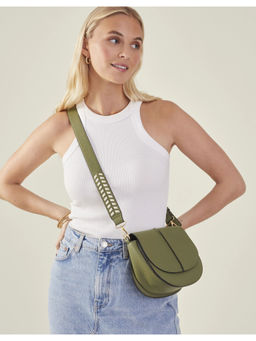 Accessorize London - Women Green Stitch Strap Saddle Bag