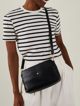 Accessorize London - Women Black Faux Leather Small Front Pocket Sling Bag