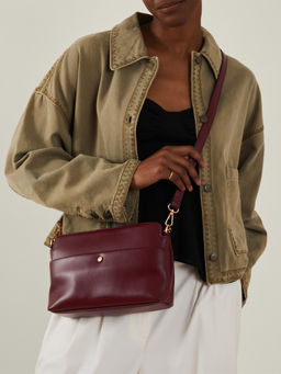 Accessorize London - Women Maroon Faux Leather Small Front Pocket Sling Bag