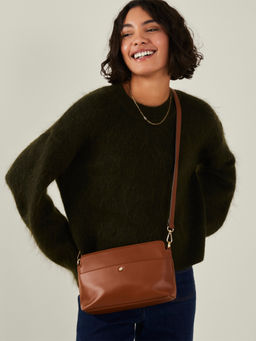 Accessorize London - Women Tan Faux Leather Small Front Pocket Sling Bag