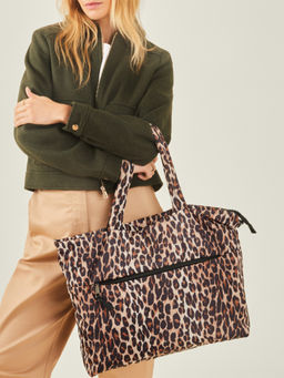 Accessorize London - Women Leopard Print Recycled Shopper Tote Bag Brown