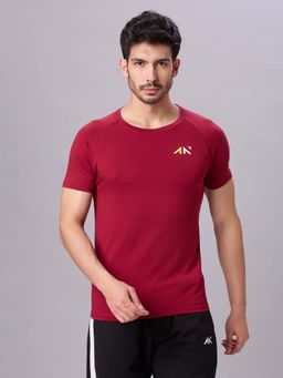 AESTHETIC NATION - Maroon Solid Slim Fit T-Shirt