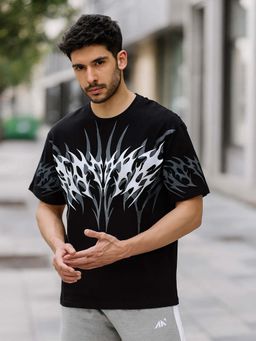 AESTHETIC NATION - Black Printed Oversized Fit T-Shirt