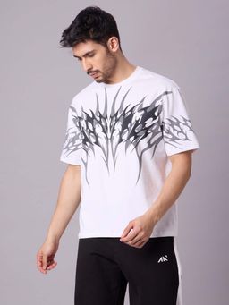 AESTHETIC NATION - White Printed Oversized Fit T-Shirt