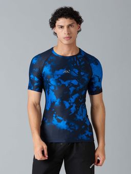 AESTHETIC NATION - Blue Printed Slim Fit T-Shirt