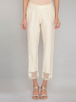 W - Beige Solid Slim Pants