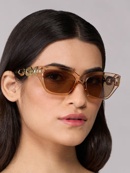 Twenty Dresses by Nykaa Fashion - Brown Translucent Chain Link Temples Acrylic Rectangular Sunglasses