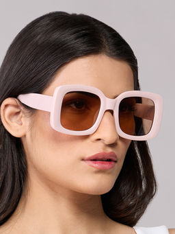 Twenty Dresses by Nykaa Fashion - Pink Solid Oversized Thick Temples Rectangular Sunglasses