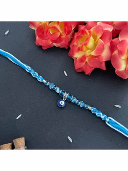 Digital Dress Room - Unique Designer Rakhi Blue Evil Eye Charm & Crystal Beads Thread Rakhi