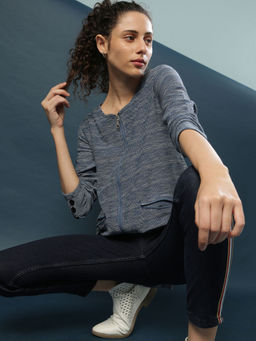 Campus Sutra - Blue Solid Single Breasted Casual Women Full Sleeve Blazer