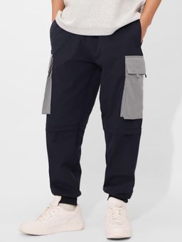 The Souled Store - Navy Blue and Grey Men Cargo Joggers