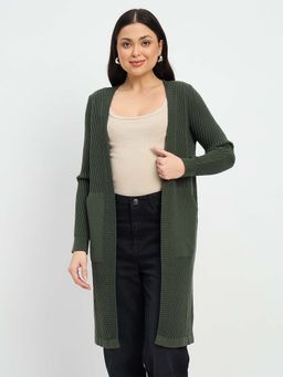 Madame - Olive Green Knit Long Shrug