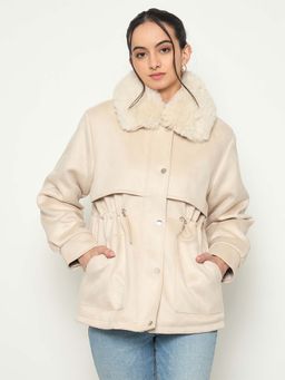 Madame - Beige Faux Fur Collar Shacket