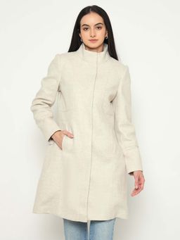 Madame - Beige Stand Collar Long Coat