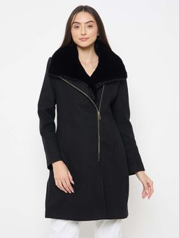 Madame - Black Faux Fur Collar Long Coat