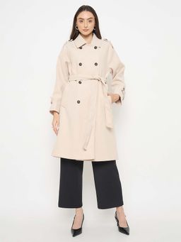 Madame - Off White Collar Long Coat with Belt