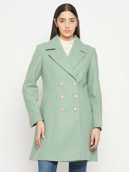 Madame - Green Notched Lapel Full Sleeves Long Coat