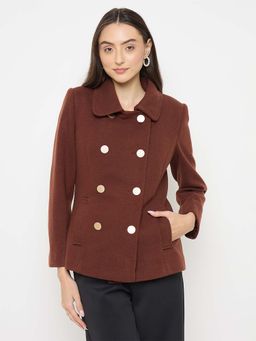 Madame - Brown Collar Neck Textured Shacket