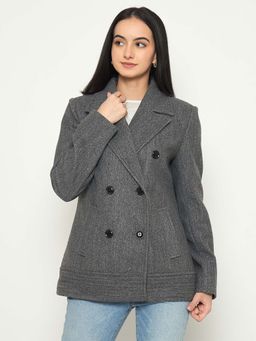Madame - Grey Full Sleeves Notched Lapel Blazer