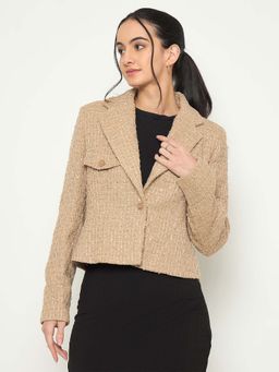 Madame - Beige Front Flap Pockets Textured Blazer
