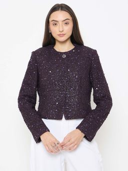 Madame - Purple Round Neck Tweed Blazer