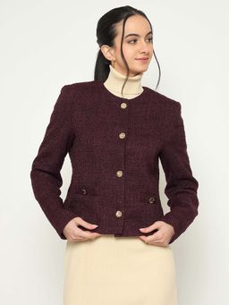 Madame - Red Round Neck Tweed Coat